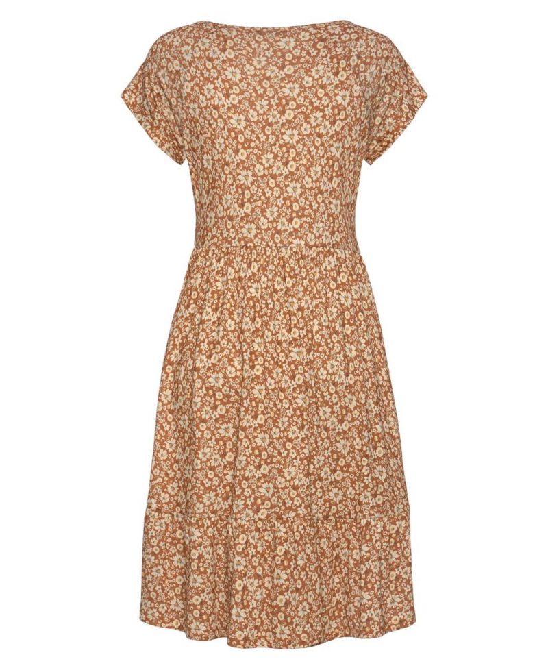 Women's Viscose Printed Flounce A-Line V-Neck Elastic-Waist Short Dress