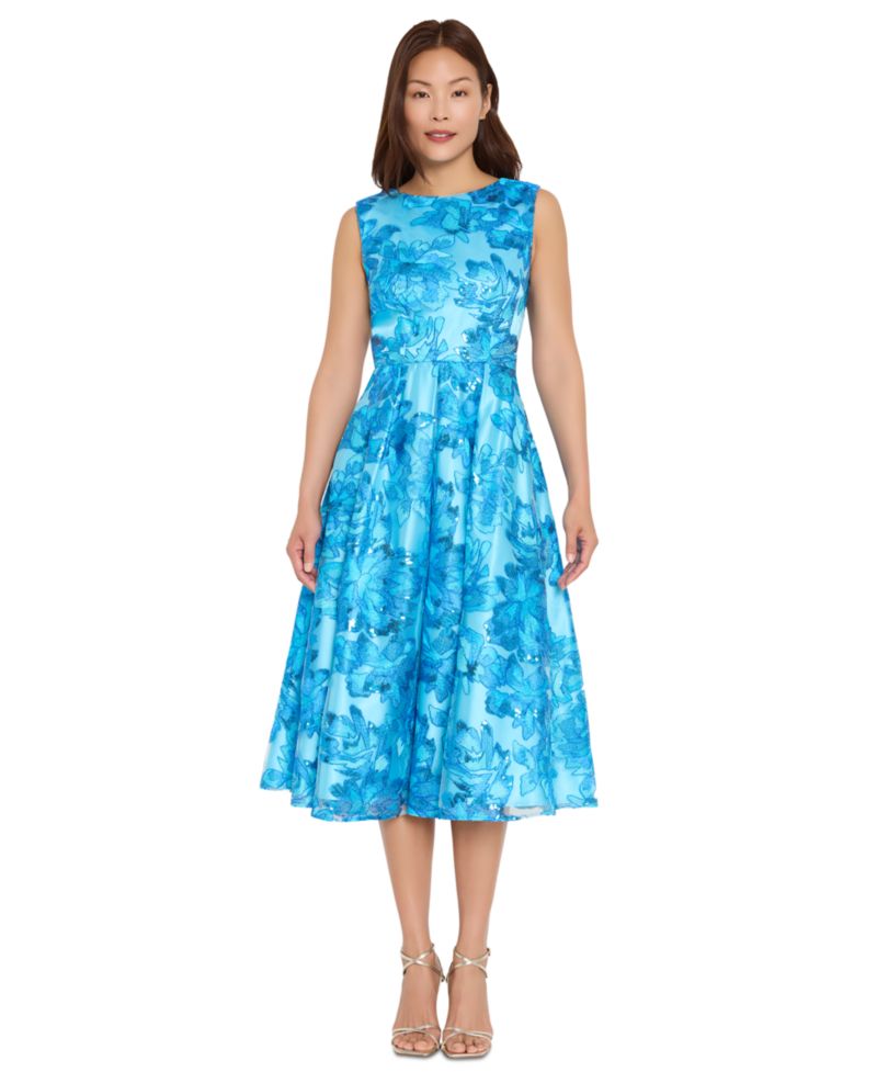 Women's Embroidered Boat Neck Midi Dress