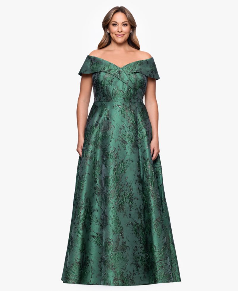 Petite Metallic Brocade Off-the-Shoulder Gown