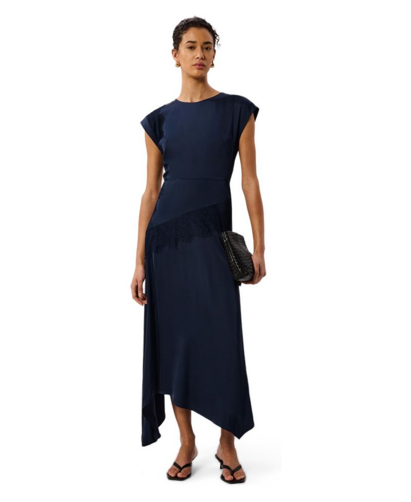 Women's Lace Insert Asymmetric Midi Dress