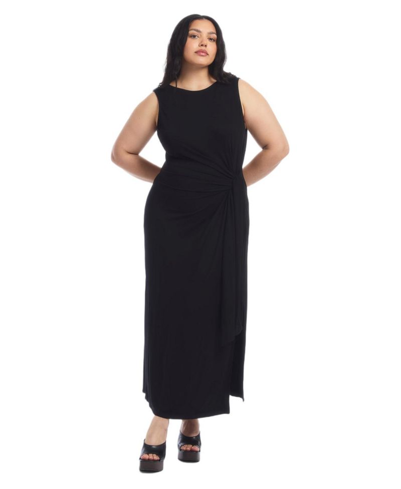 Women's Plus Size Sleeveless Side-Tie Knit Midi Dress