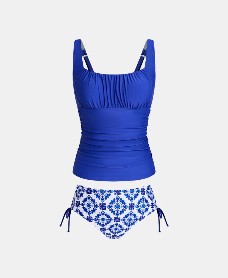 Women's Square Neck Ruching Side Drawstring Tankini Sets