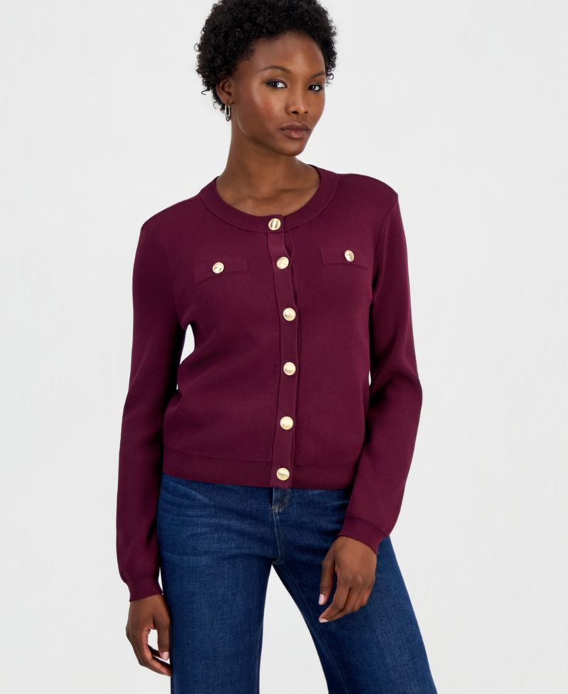 Women's Petite Structured Button-Front Cardigan