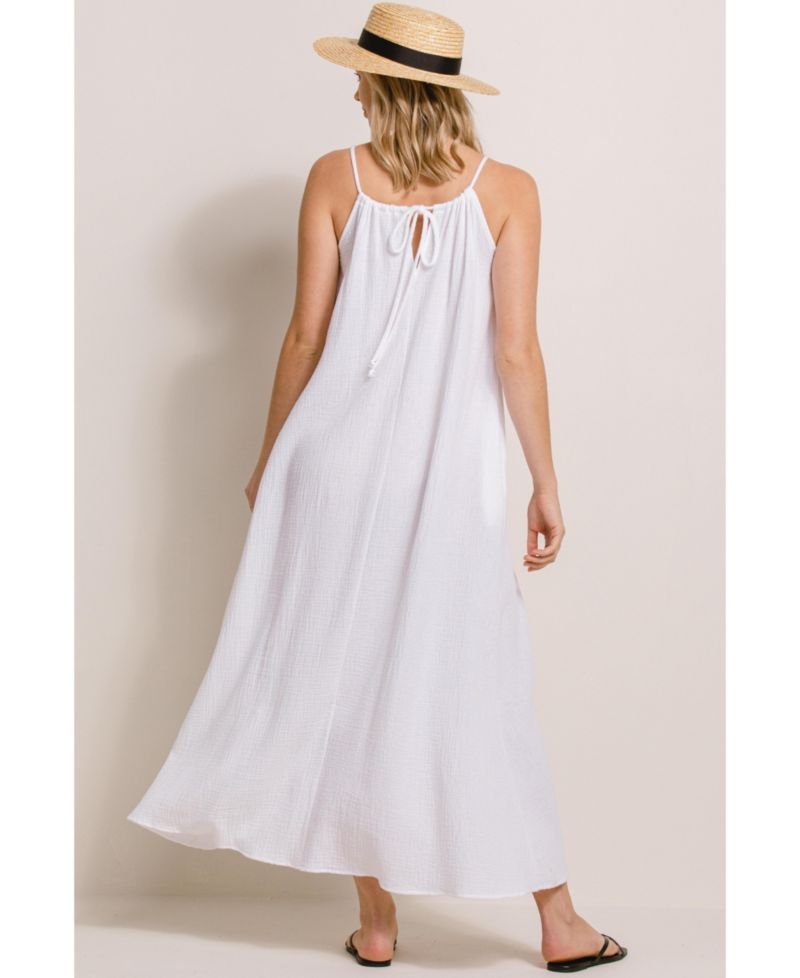 Women's Sleeveless Scoop Neck Maxi Sundress with Pockets