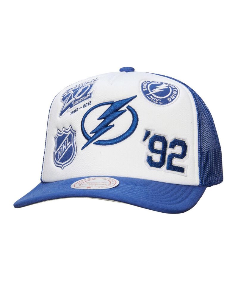 Men's White/Blue Tampa Bay Lightning Gridlock Trucker Adjustable Hat