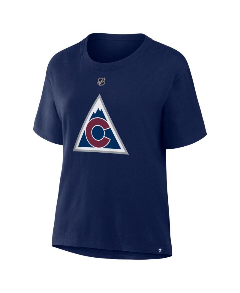 Women's Nathan MacKinnon Athletic Navy Colorado Avalanche Authentic Stack Name & Number T-Shirt