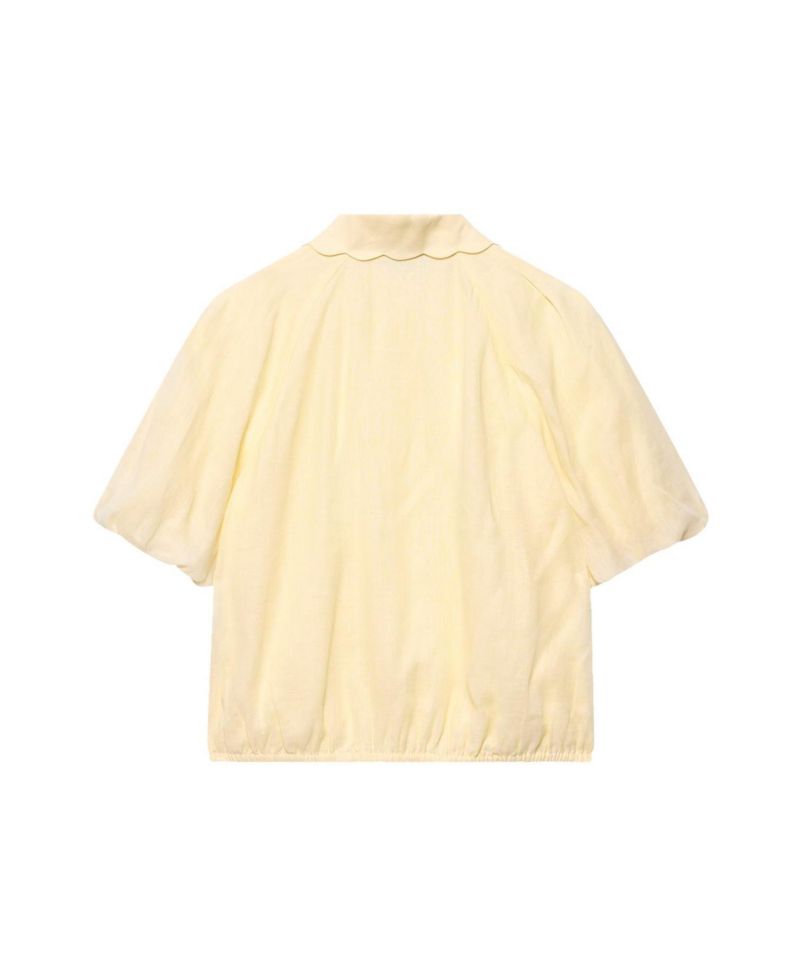 Women's Ramie Short-Sleeve Puff-Sleeve Blouse