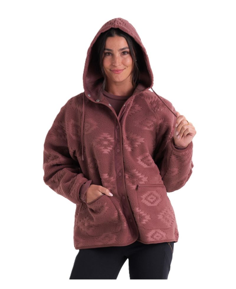 Women's Embossed Snap Front Fleece Hooded Jacket