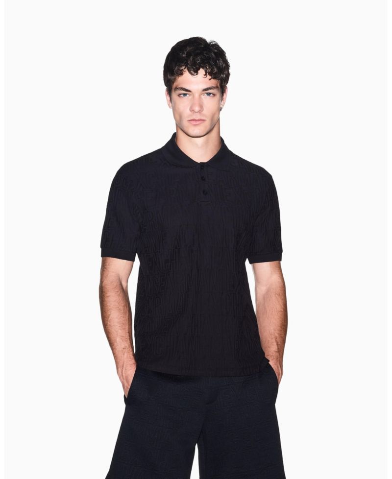Men's Mercerized Jacquard Cotton All Over Logo Polo Shirt