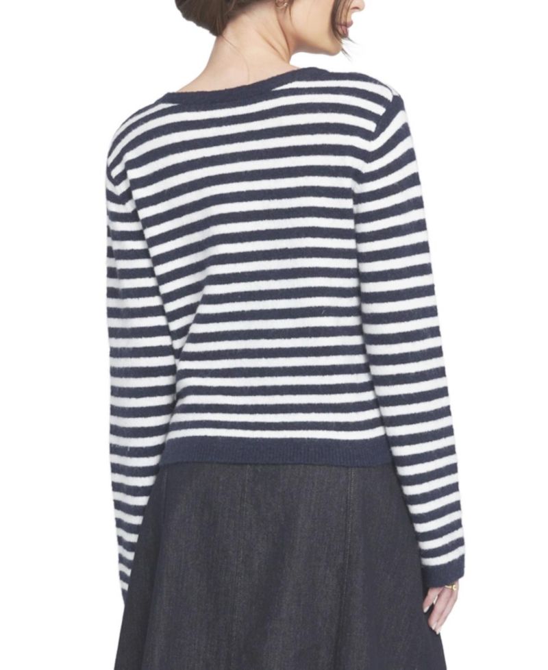 Women's Fuzzy Striped Cardigan Sweater
