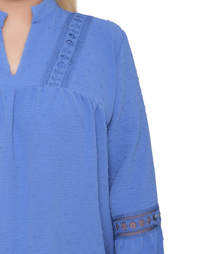 Women's Plus Size Crochet Trim Long Sleeve Blouse Top