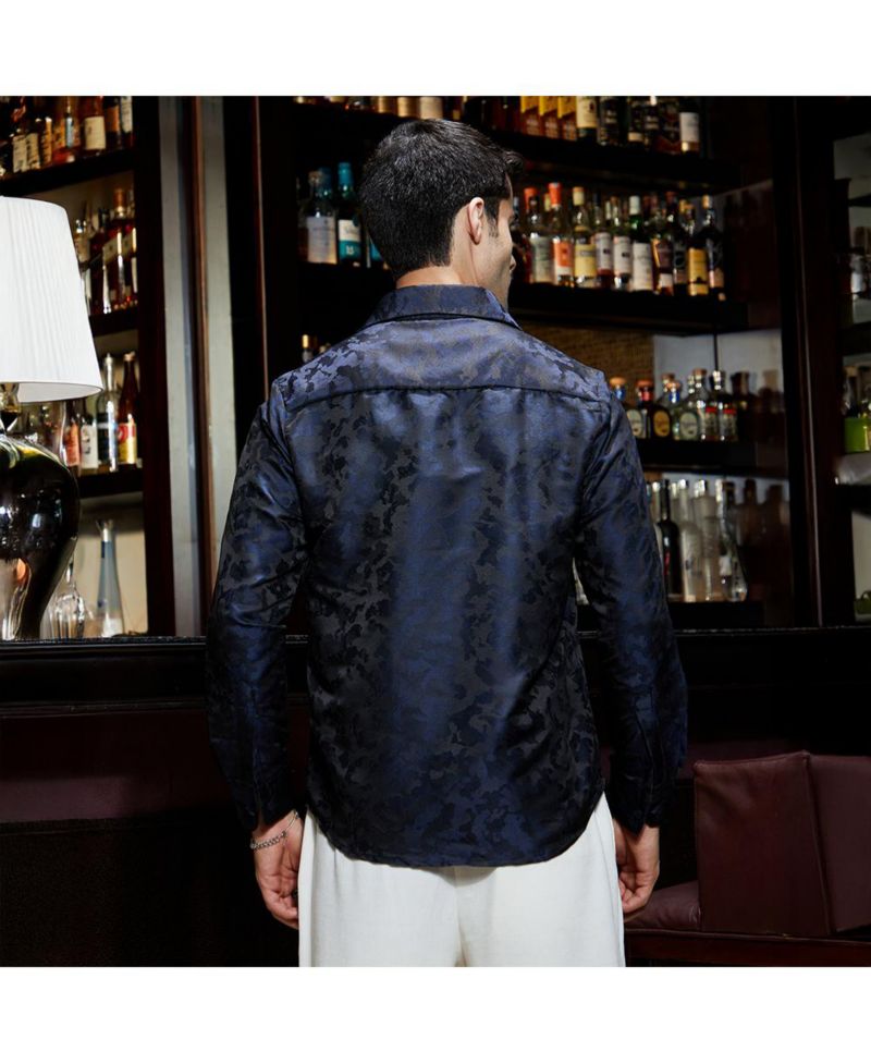 Men's Navy Blue Abstract-Woven Shirt