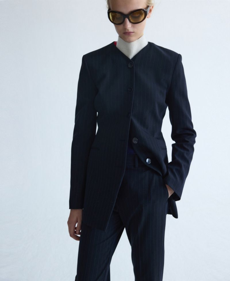 Women's Selection Pinstripe Straight-Leg Slit Trousers