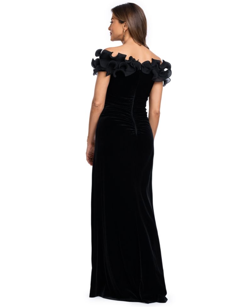 Women's Velvet Off-the-Shoulder Ruffled Long Gown