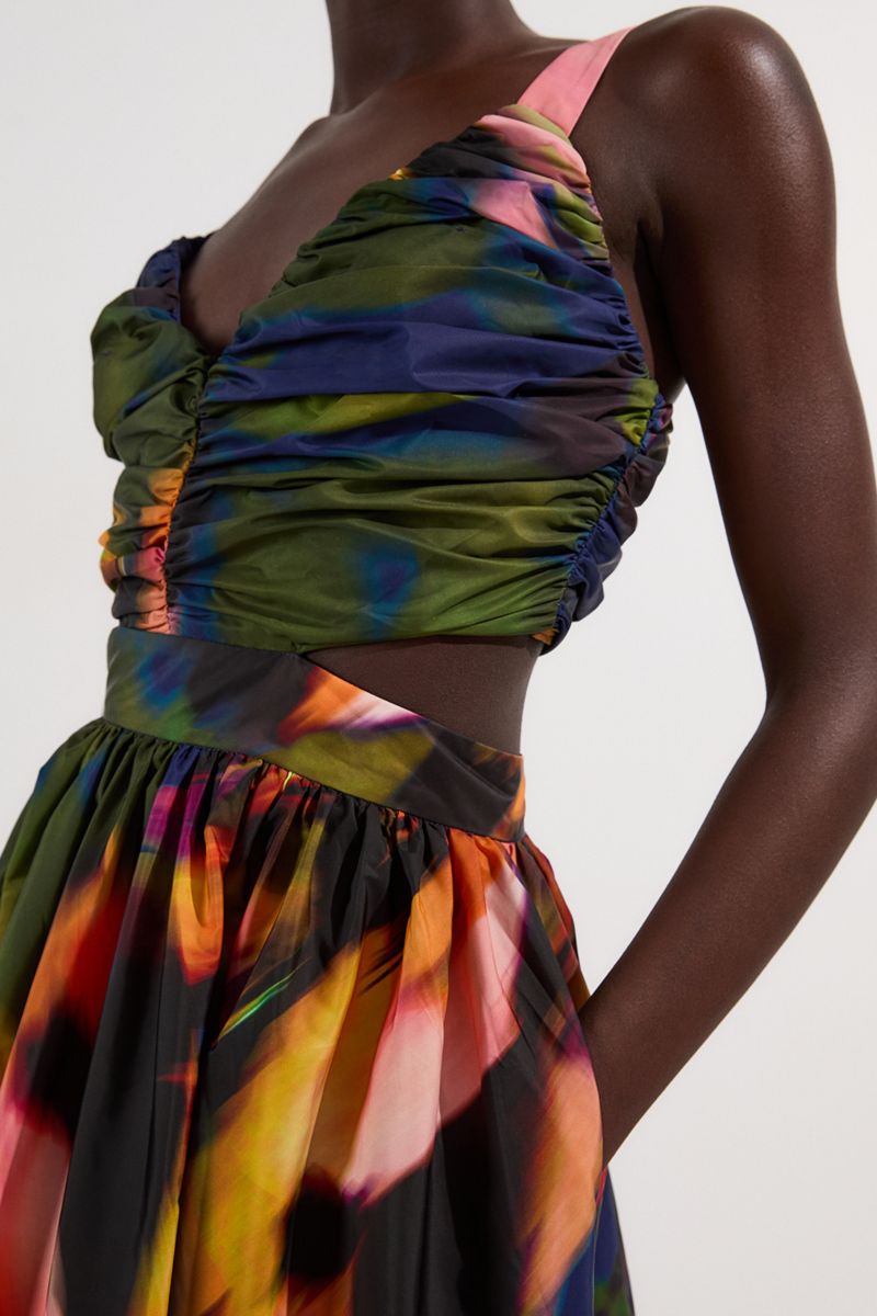 Women's Blurred Floral Taffeta Maxi Dress
