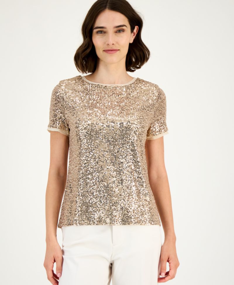 Women's Sequin Crewneck Short-Sleeve Tee