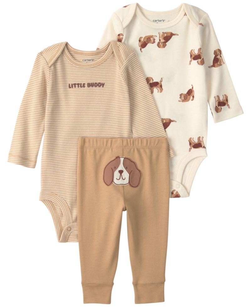Baby Boys' Dog Bodysuits and Pants, 3-Piece Set