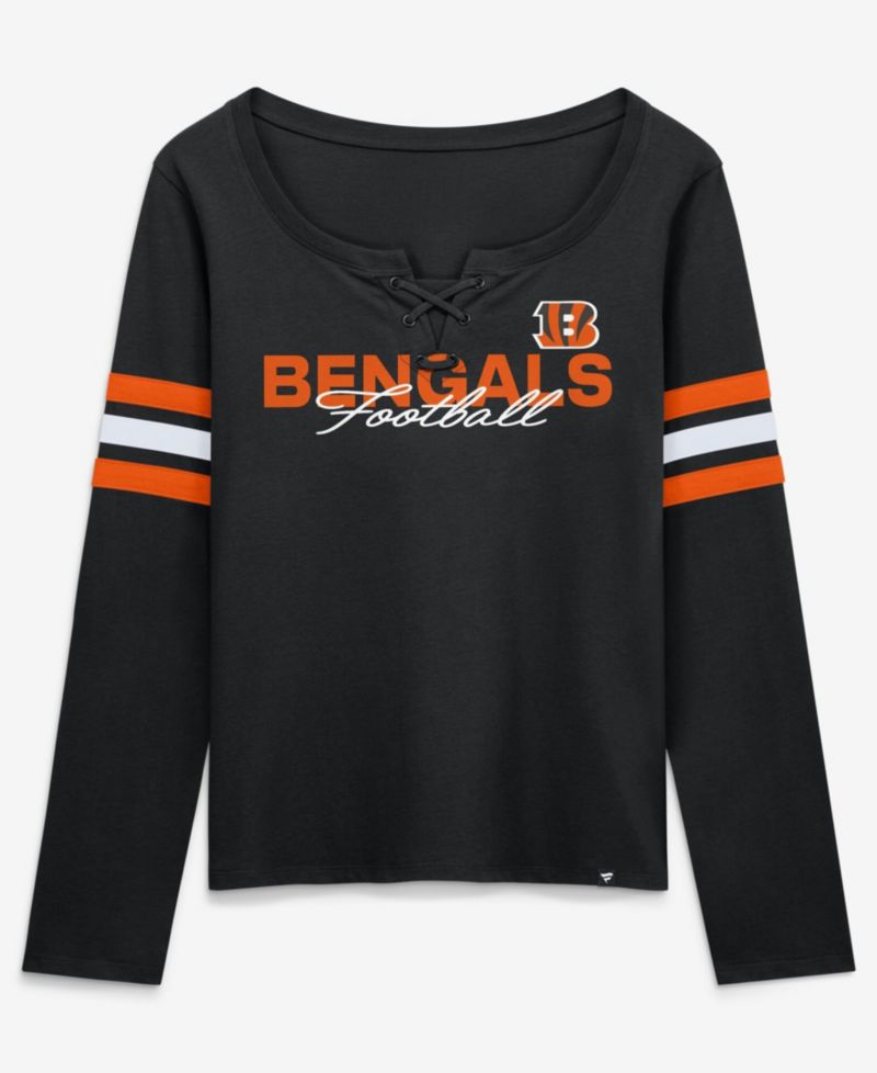 Women's Black Cincinnati Bengals Team First Coverage Scheme Lace-UpLong Sleeve T-Shirt