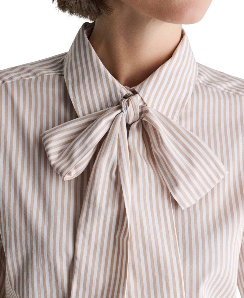 Women's Long-Sleeve Striped Tie Neck Blouse