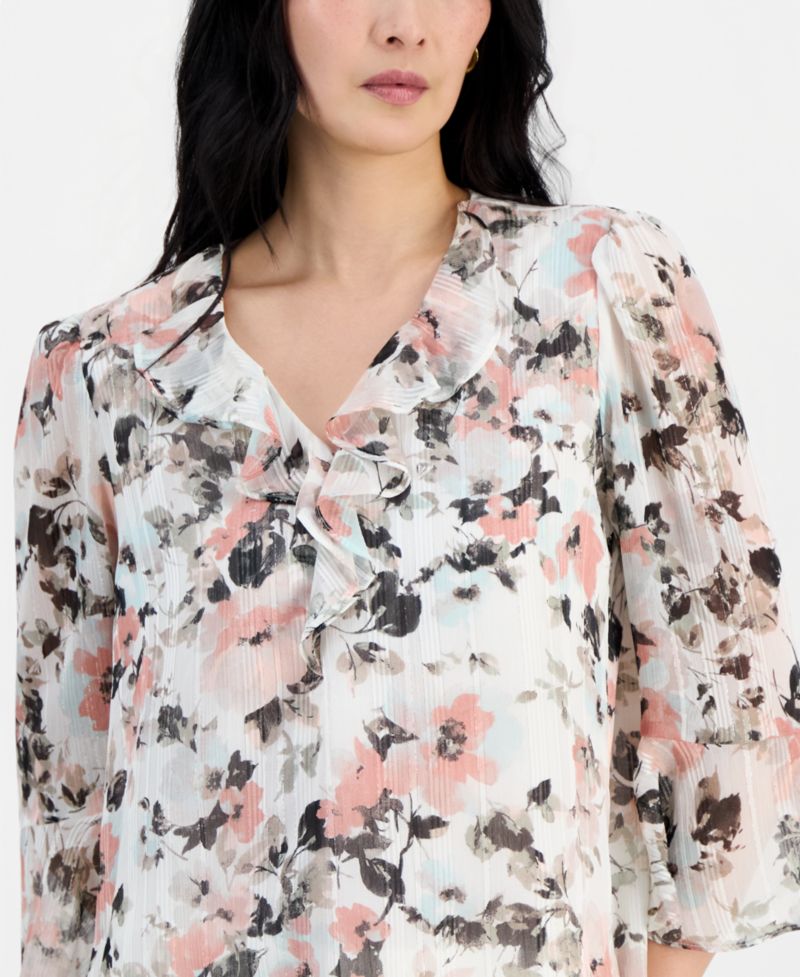 Petite Ruffle-Front V-Neck Blouse