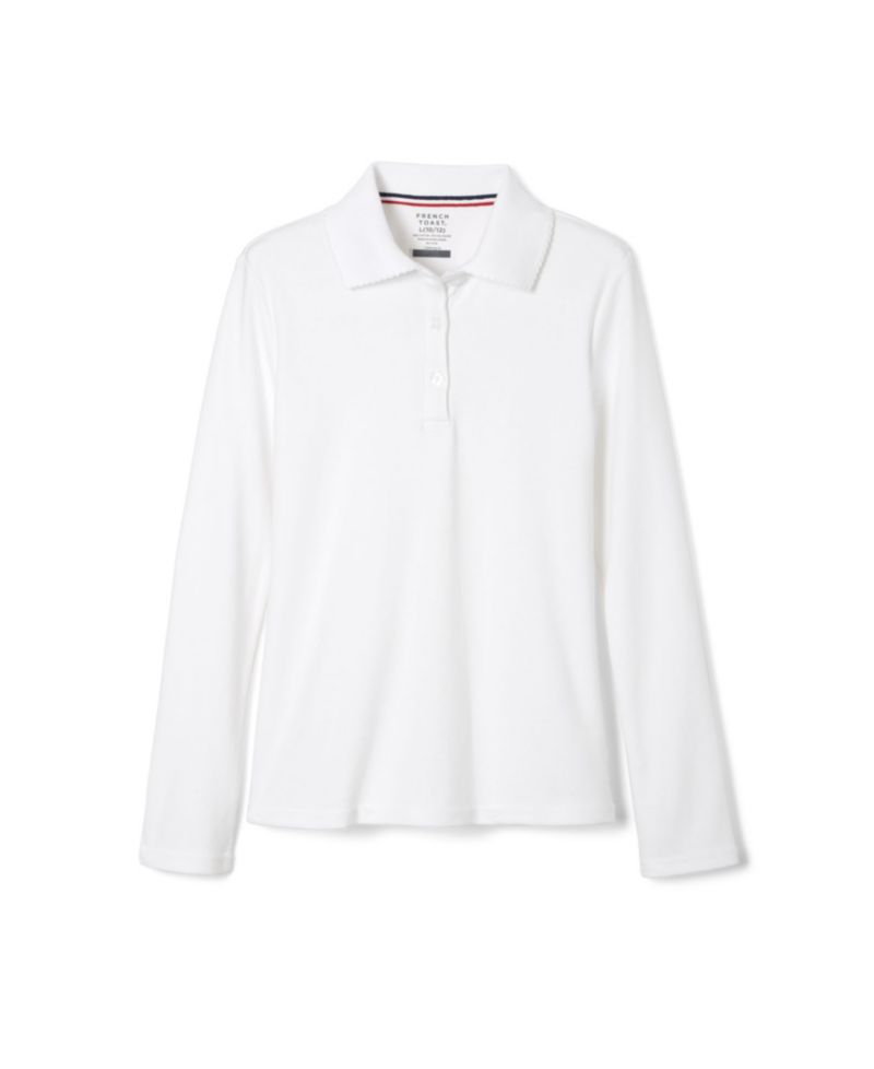 Big Girls Long Sleeve Interlock Knit Polo with Picot Collar