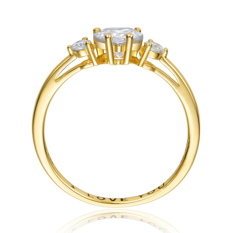 Dainty Sterling Silver CZ Three-Stone "I Love You" Slim Band Ring