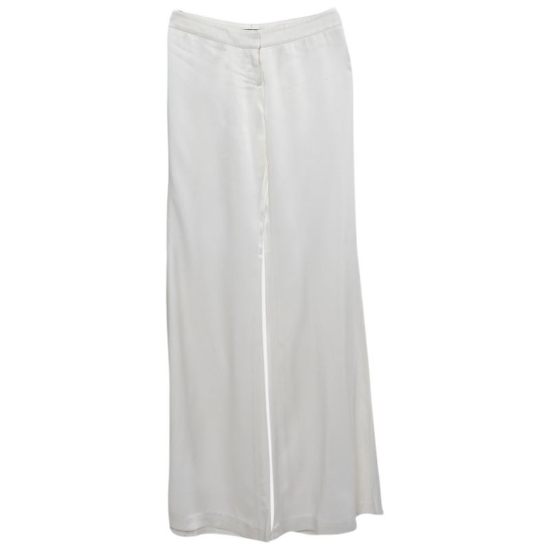 Women's White Satin Flared High Rise Trousers