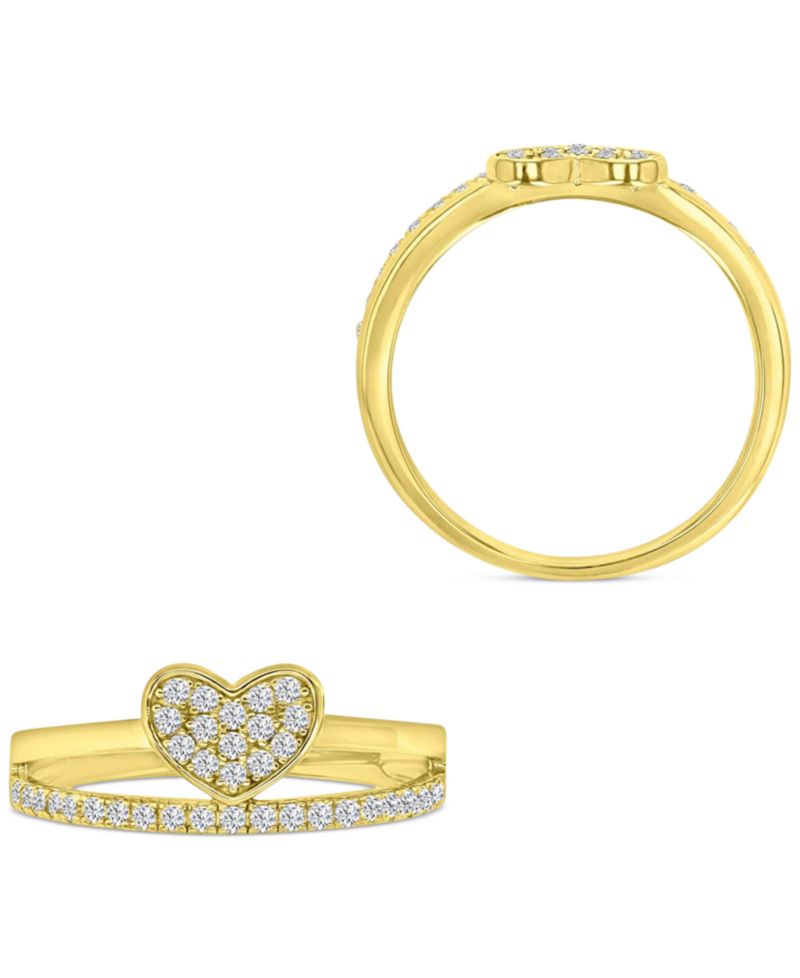 Cubic Zirconia Heart Cluster Split Shank Ring in 14k Gold-Plated Sterling Silver