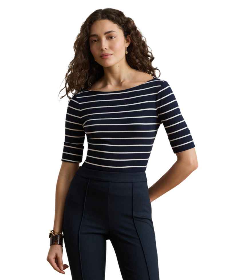 Women's Striped Boat Neck Top