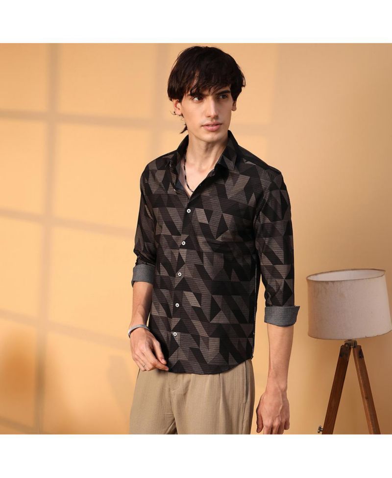 Men's Midnight Black Geometric Seersucker Shirt