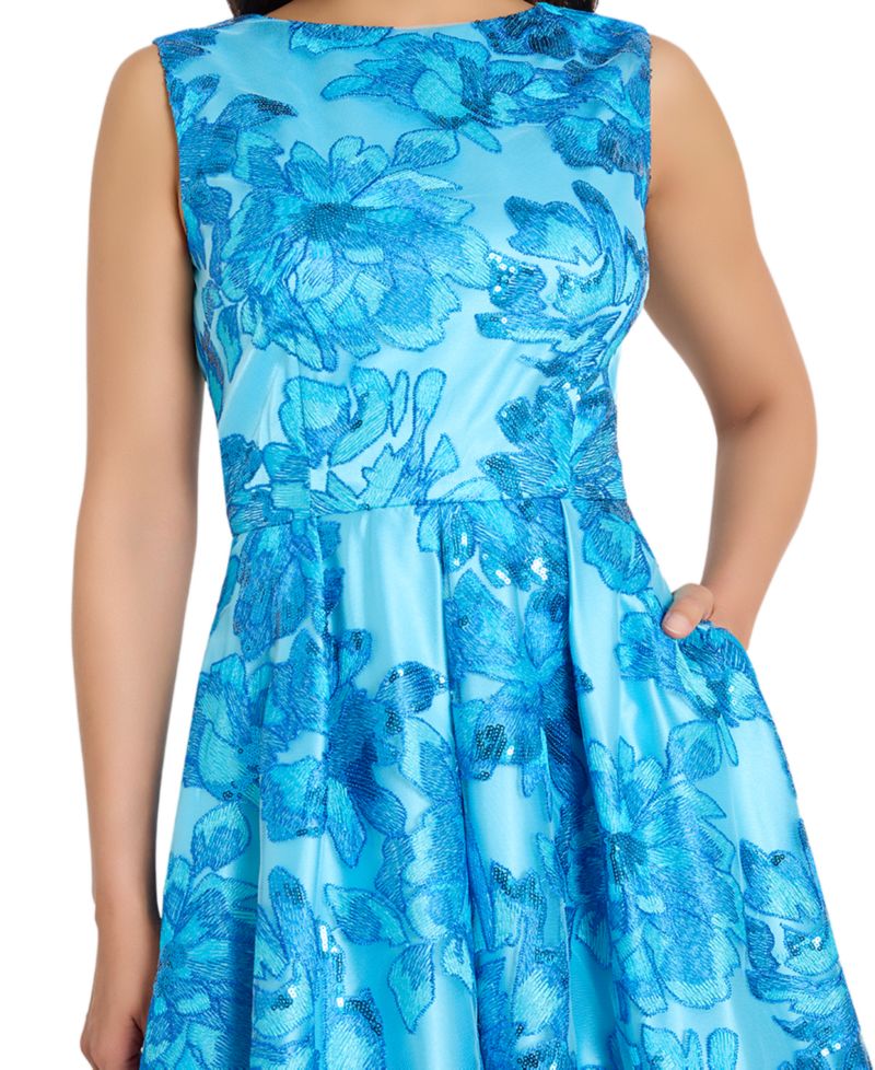 Women's Embroidered Boat Neck Midi Dress
