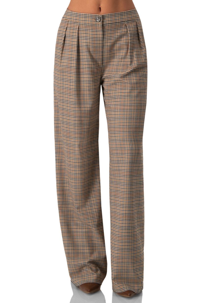 Women's Straight Pleated Patterned Trousers