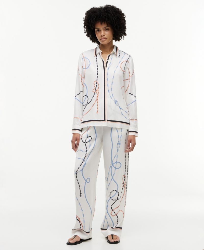 Women's Printed Collared Button-Front Shirt