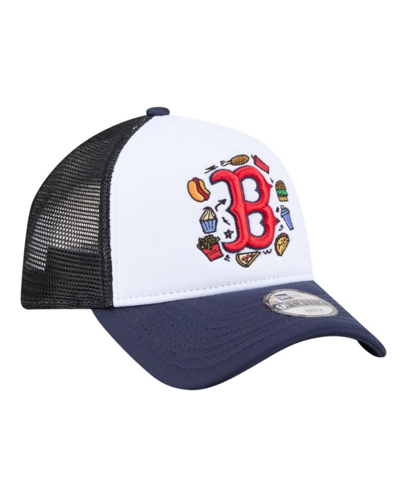 Big Boys and Girls White/Navy Boston Red Sox Food A-Frame 9FORTY Trucker Adjustable Hat