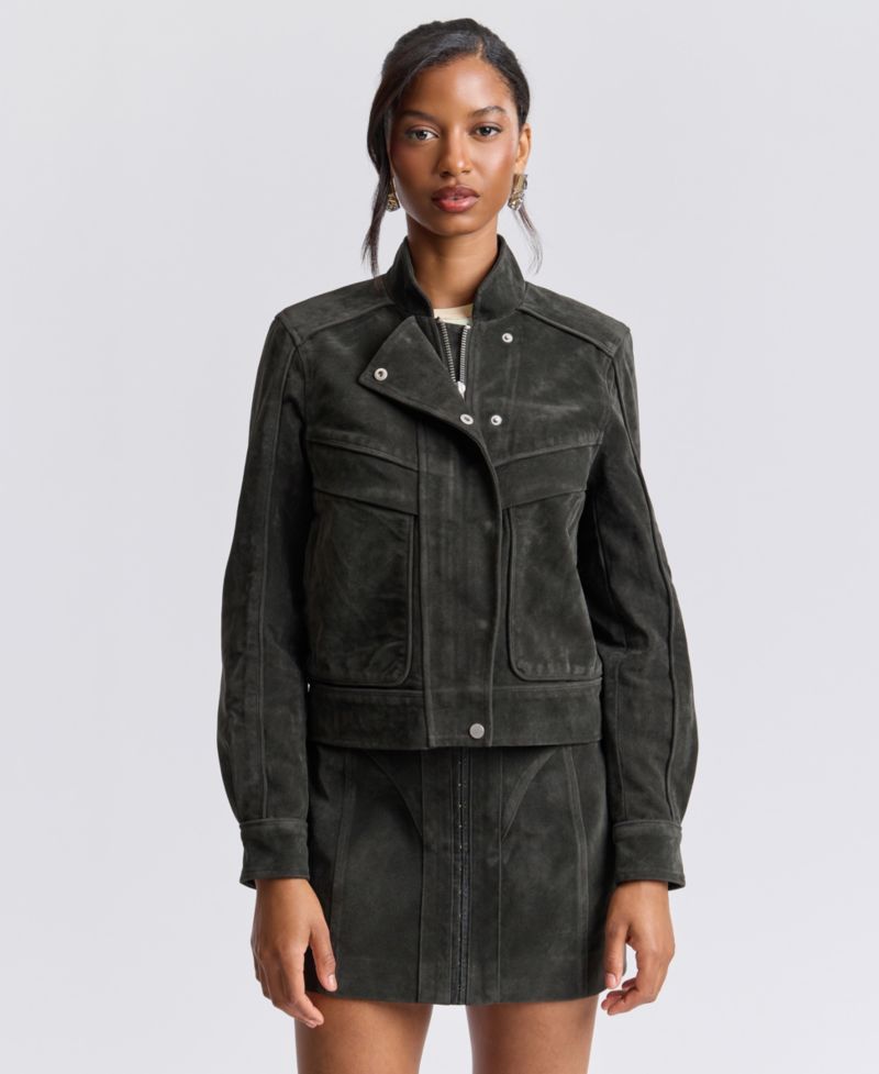 Women's Asymmetrical Bomber Zip-Front Faux Suede Jacket