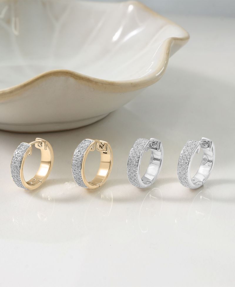 Diamond Double Row Huggie Hoop Earrings (1/2 ct. t.w.), in Sterling Silver or 14k Gold-Plated Sterling Silver