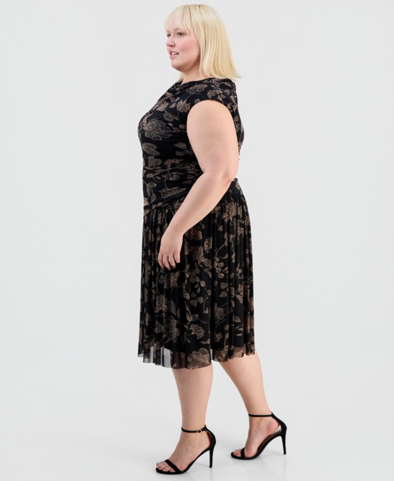 Plus Size Printed Side-Ruched Midi Dress