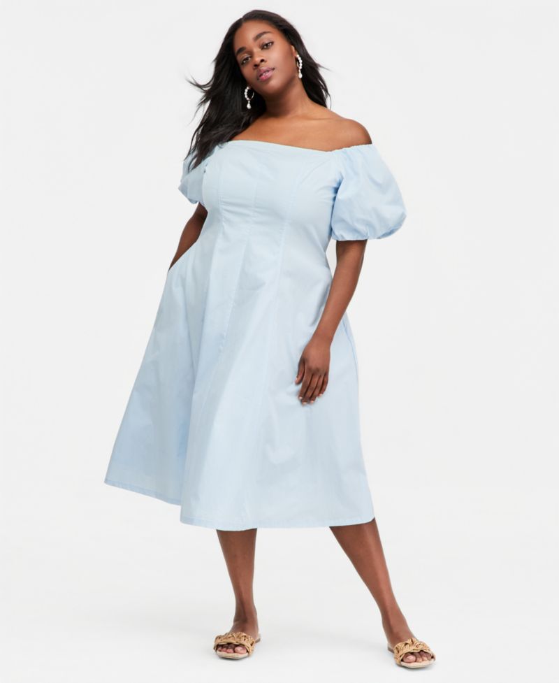 Women's Off-The-Shoulder Puff-Sleeve Midi Dress