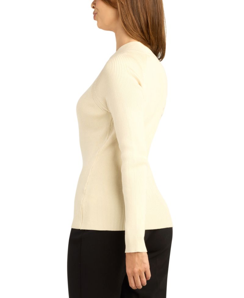 Juniors' Ribbed Mock Neck Long-Sleeve Rayon-Blend Sweater