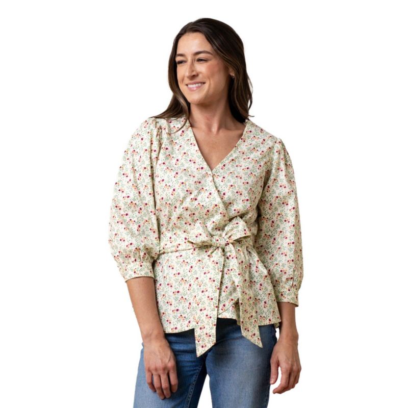Women's Hope and Henry Puff Sleeve Wrap Top