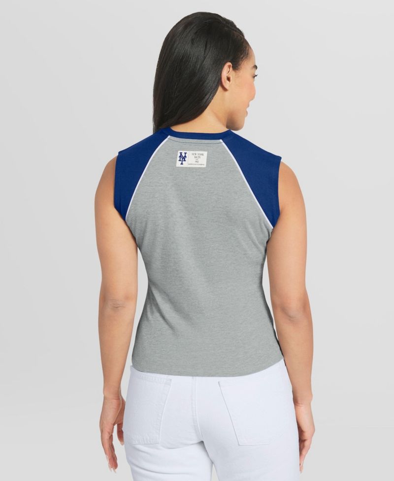 Women's Heather Gray New York Mets Cropped Raglan Tank Top