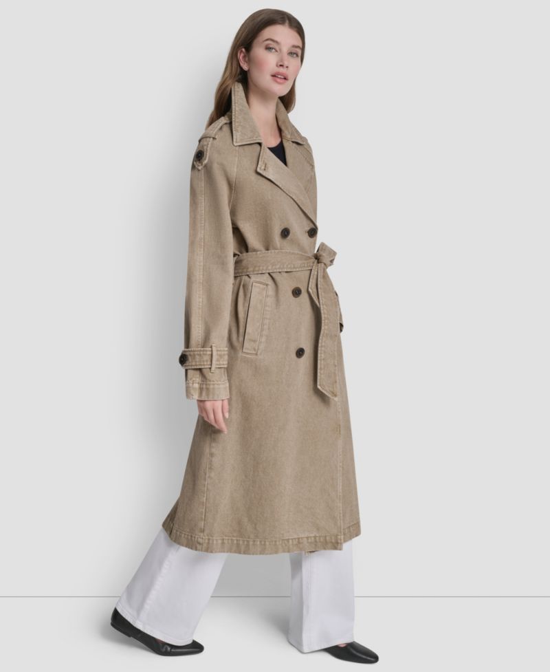 Women's Double Breasted Denim Belted Trench Coat