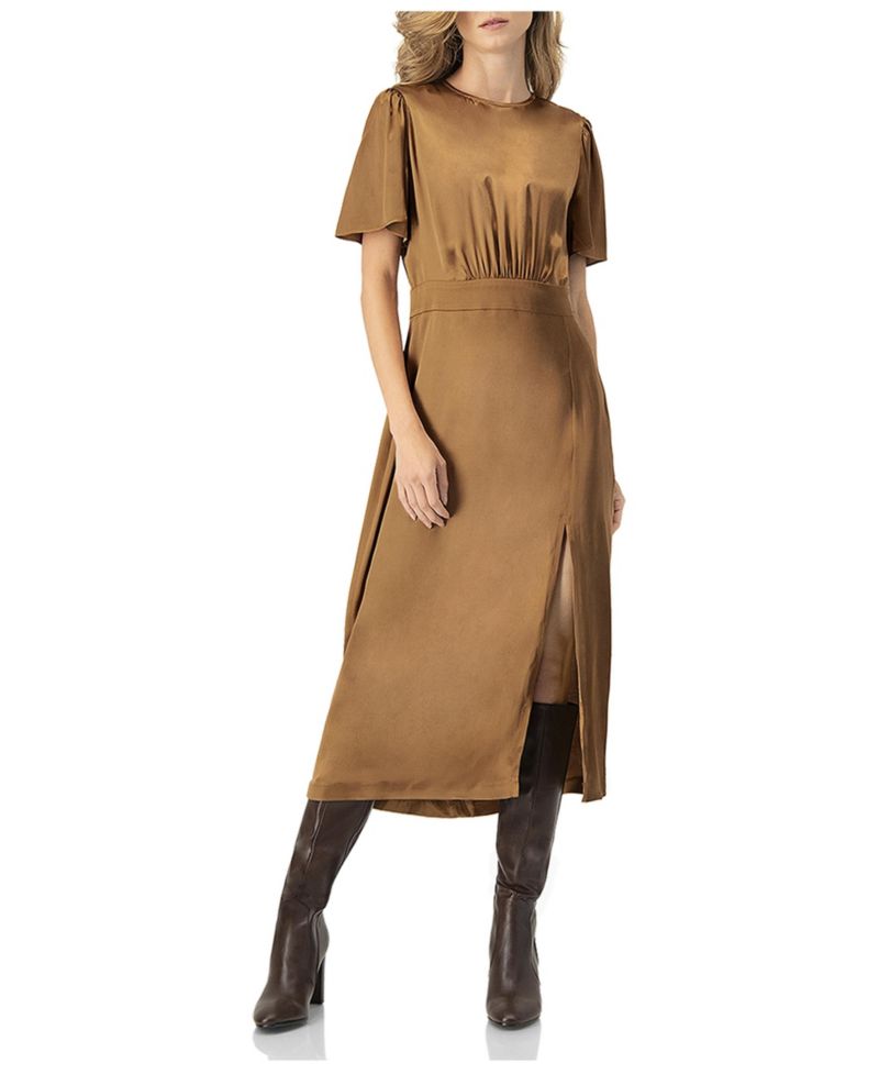 Women's Short Sleeve Satin Midi Dress