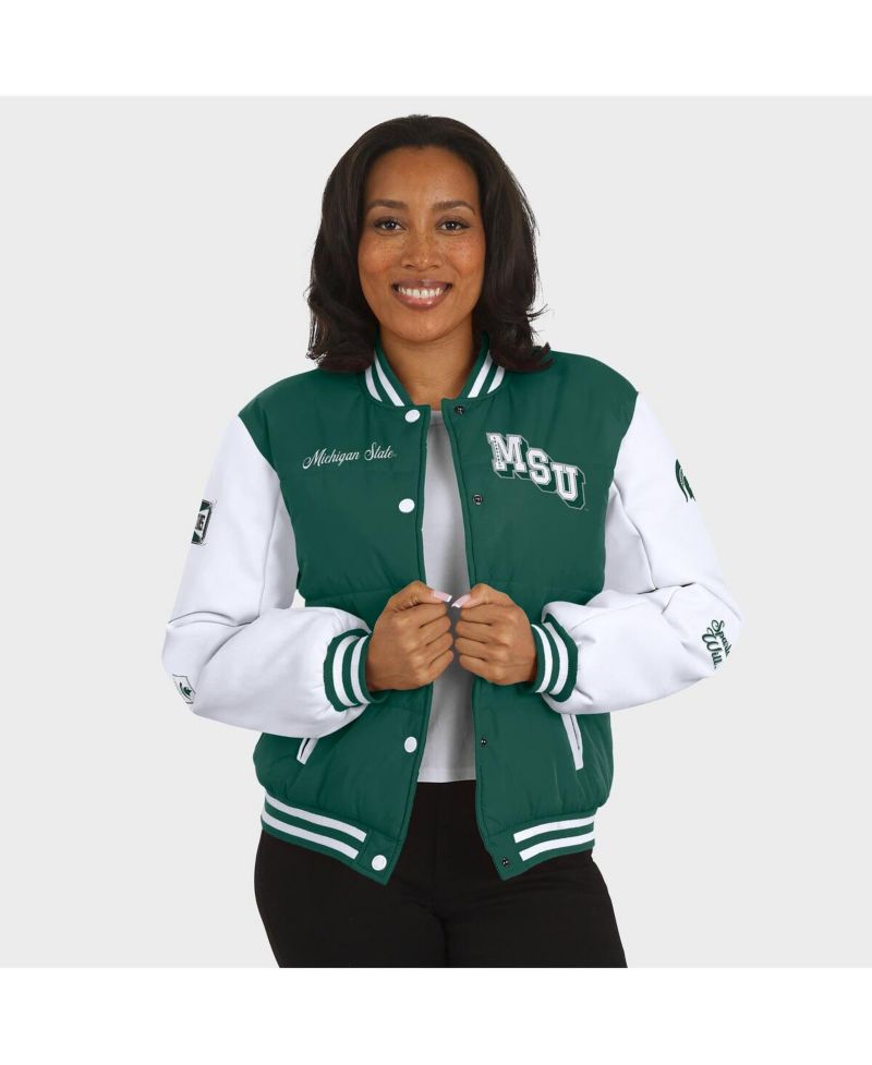 Women's Green Michigan State Spartans Varsity Full-Snap Puffer Jacket
