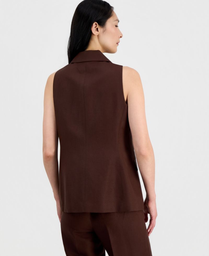 Women's Linen-Blend Two-Button Notch-Collar Vest, Regular & Petite