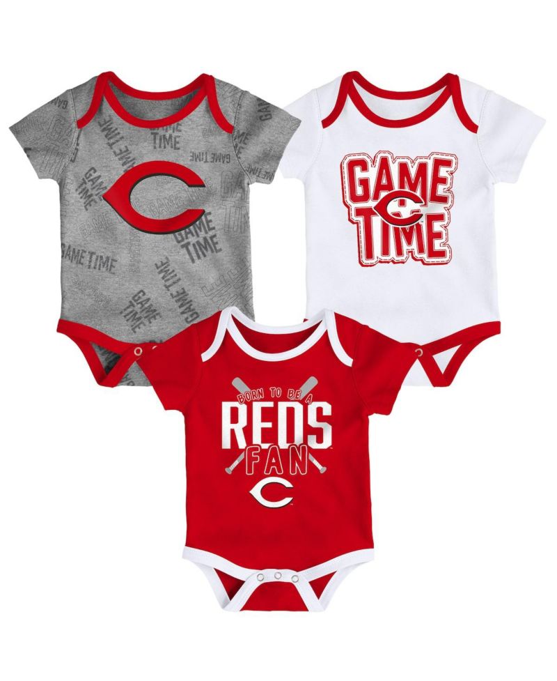 Newborn and Infant Boys and Girls Cincinnati Reds Red and White and Heathered Gray Game Time Three-Piece Bodysuit Set