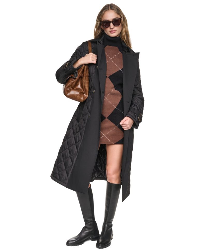 Women's Belted Quilted Trench Coat
