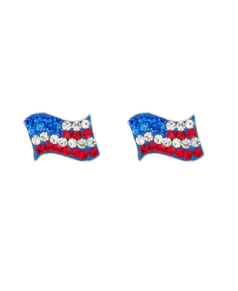 Sterling Silver Crystal Pave American Flag Stud Earrings