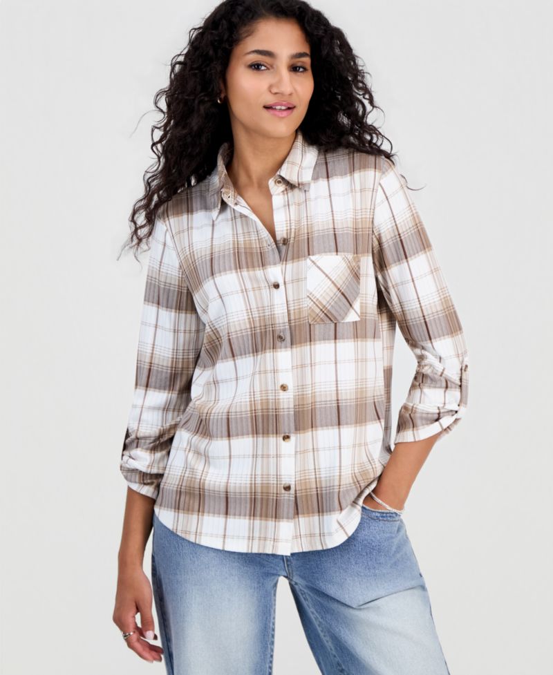 Juniors' Plaid Knit Shirt