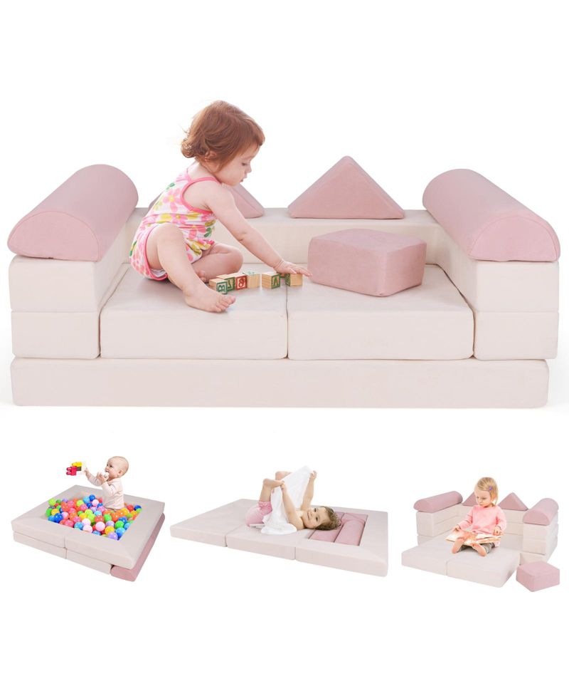 9-Piece Climb and Crawl Foam Play Set with Suede Covers for Kids Ages 3+